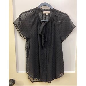 Anne Taylor LOFT Swiss Dot Short Sleeve Blouse